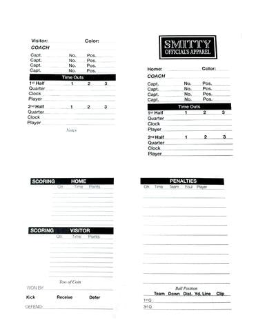 ACS533 - Smitty Double Sided Football Game Card w/ Penalty Recording - Officially Dalco