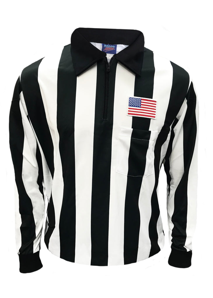 D744P -  "CLEARANCE ITEM" Dalco Long Sleeve 2" Black & White Stripe Football Referee Shirt w/USA Flag Patch above Pocket - Officially Dalco