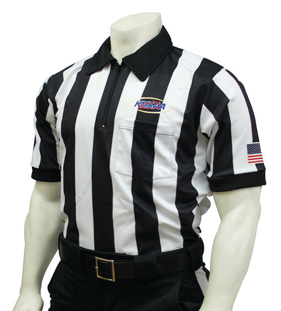 KY-FBS117M - Smitty 2" Stripe Performance Mesh Short Sleeve Shirt - KHSAA Logo Embroidered - NO FLAG - Officially Dalco